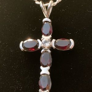 Garnet & Sterling Cross (No Chain)